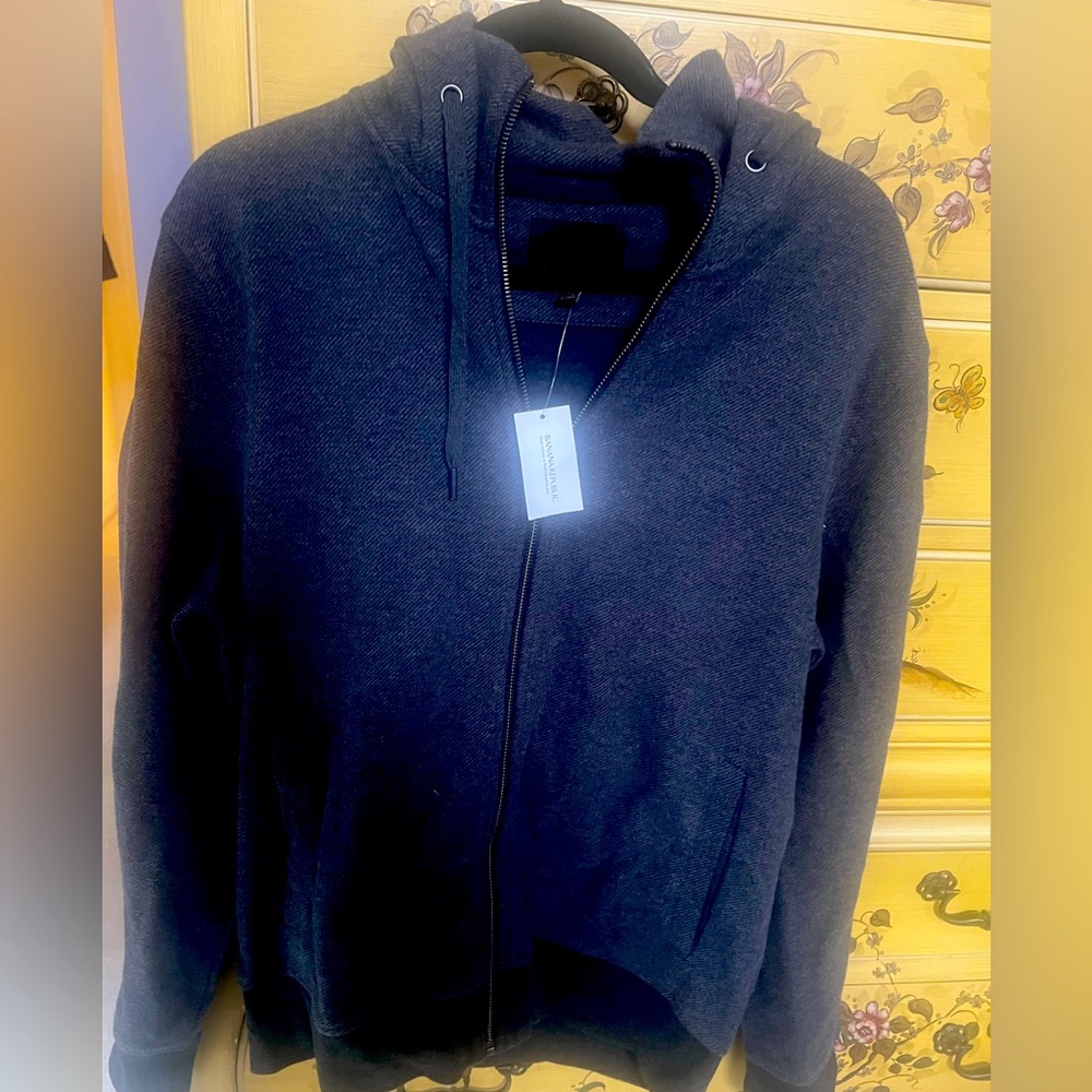 Sweatshirt zippered with hood in dark grey size large